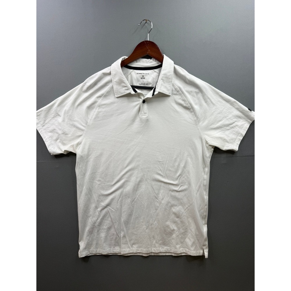 Kenneth Cole Active Polo Shirt Mens White Short Sleeve Raglan Large